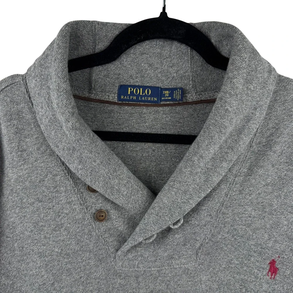 Polo Ralph Lauren Shawl Collar Pullover Mens 2XB Grey Cotton Preppy Old Money